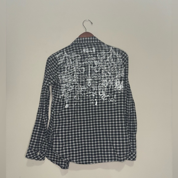 Daytrip-Black&White button-up plaid print shirt - Picture 2 of 6